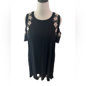 Style & Co. Black Cold-Shoulder Tunic with Pink Floral Embroidery